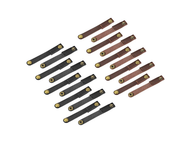 Pack of 20 Leather Cable Straps Cable Ties, Cord Organizer, Portable Cable Management for USB Cables, Headphone Wires, Black/Brown