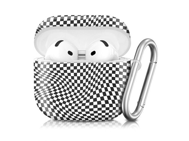 Compatible with AirPod 4th Generation 2024 Case, Shockproof Anti-Drop Protective Cover, Cute Case for Women Men with Keychain(Black White Checkered)