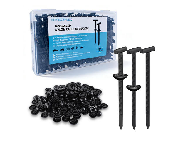 200PCS Upgrade Dual-Lock Cable Tie Buckle with Storage Box, Heavy Duty Nylon Universal Self-Locking Zip Tie Rivets, 2-Sided Locking Slot DIY &...