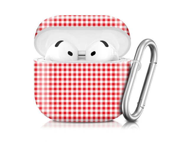 Compatible with AirPod 4th Generation 2024 Case, Shockproof Anti-Drop Protective Cover, Cute Case for Women Men with Keychain(Red White Checkered)
