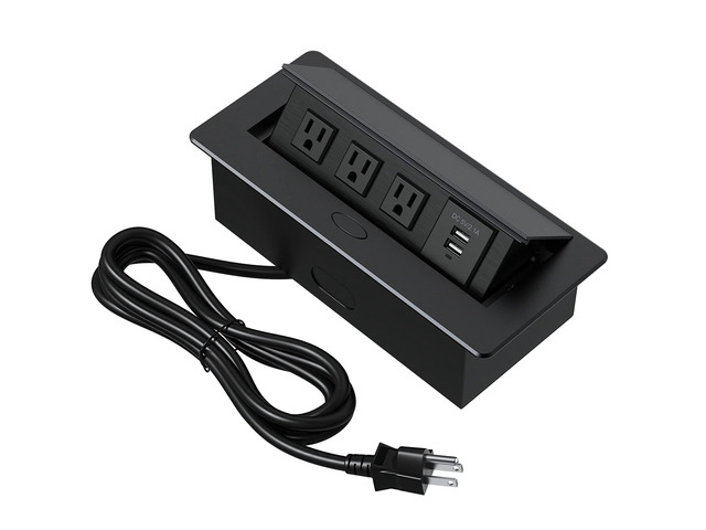 Connection Box Desktop Pop Up Outlet with 2 USB Ports & 3 Outlets(Black)