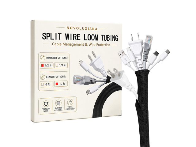 1/2 Inch Split Wire Loom Tubing 10 FT, Black Cable Sleeve for Wires Abrasion Resistant Wire Protection for Cars, Trucks, Motorcycles and...