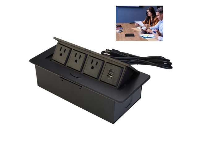 Pop Up Power Outlet, Conference Table Recessed Power Outlet Desktop Socket with PD 20W USB C Fast Charge, Stainless Steel Receptacle Outlet for...