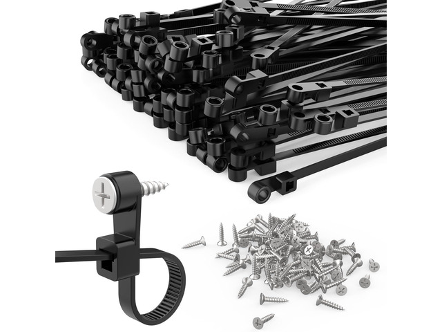 150 Pcs 12 inch Zip Ties with Screw Hole + 150 Pcs Screws 50LBS Black Plastic Ties with Screw Holes and Mounting Screws for Automotive, Fencing &...