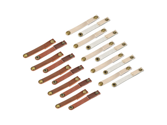 Pack of 20 Leather Cable Straps Cable Ties, Cord Organizer, Portable Cable Management for USB Cables, Headphone Wires, Light Brown/Golden