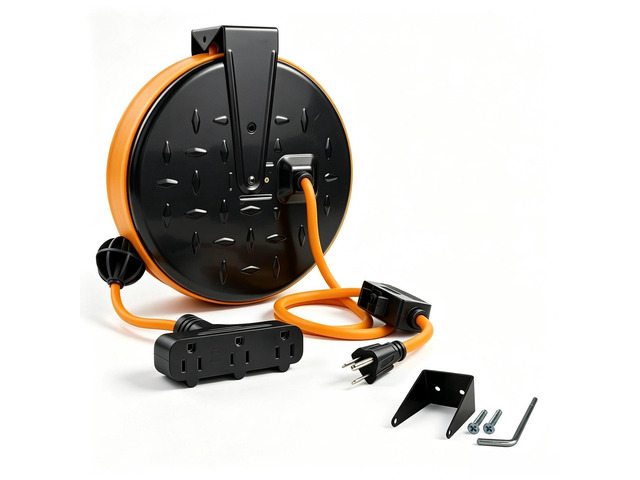 16/3 Gauge Retractable Extension Cord Reel 30 FT, 3 Outlets Retractable Power Cord, 10A Circuit Breaker, Wall or Ceiling Mountable for Garage,...