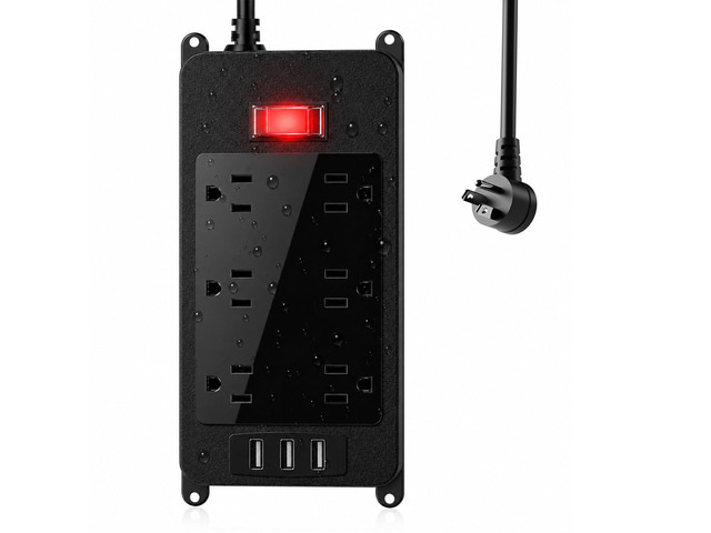 6FT Outdoor Weatherproof Power Strip with 4/6 AC Outlets (Black-6AC-3A) 3 USB-A & 2 USB-C Ports, Weatherproof Design, Outdoor Use, 6 Foot Cord,...