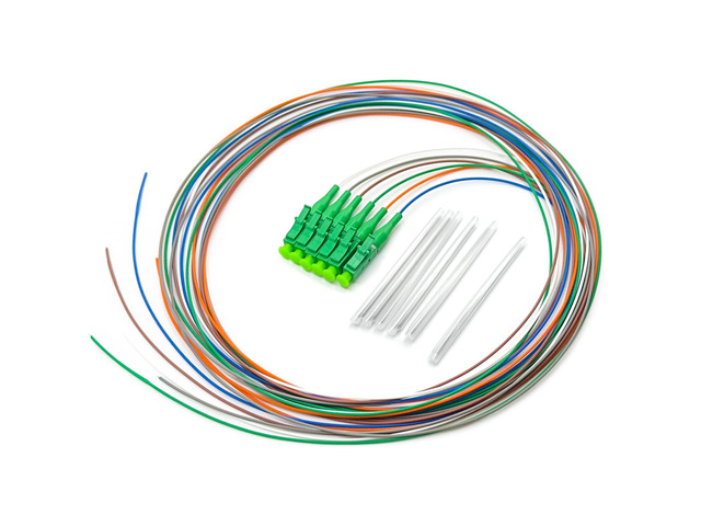 1.5 Meter 6 Strand Single Mode LC APC Fiber Pigtail, 9/125um, OS1/OS2 Compatible, Includes 6 Fiber Optic Fusion Splice Protective Shrink Sleeves