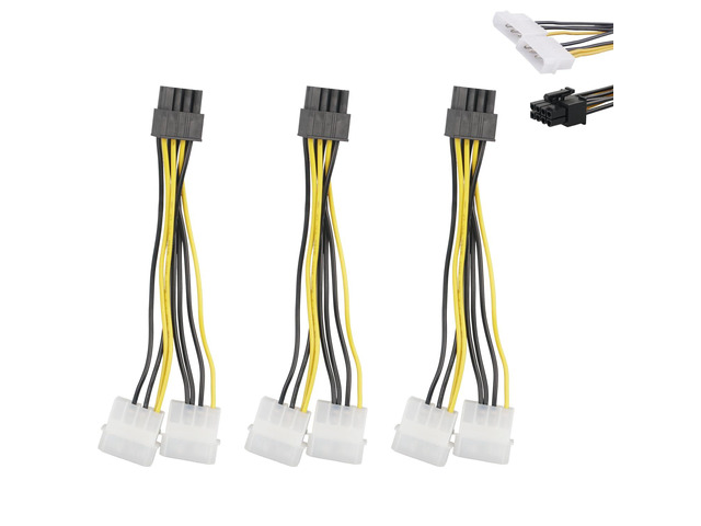 3-Pack 8 pin PCIe to Dual Molex Female to Male Cable compatible with EVGA GeForce Gigabyte, Sapphire, and XFXsit for Video Card Pci-e ATX PSU...