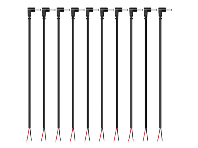 DC Power Pigtail Cable, 10-Pack 3.5mm x 1.35mm 90 Degree Right Angle DC Barrel Male Plug Jack Connector to Bare Wire Power Supply Adapter Repair...
