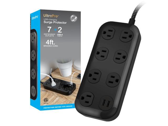 Sur Protector Power Strip with USB Ports, 4 Ft Braided Extension Cord 1470 Joules, 7 Outlet Extender (Wide Spaced), 2 USB-A, Flat Plug, Wall...