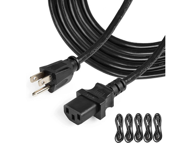 (6FT - 5PK) Universal Computer Monitor TV Replacement 3 Prong AC Power Cord - UL Approved, C13, 18 AWG, 125 Volts - Black (6 Feet - 5 Pack)