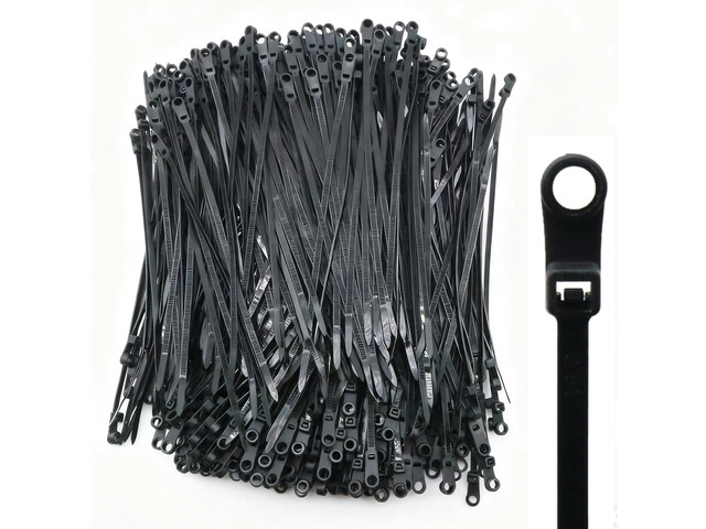 400pcs Zip Tie with Screw Hole, 8 inch Automotive Wire Self Locking Black Zip Ties, Screw Zip Tie Mount (8')