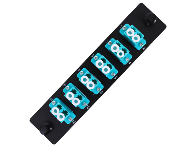 6 Duplex 12 Core LC Adapters LGX Footprint OM3 Fiber Patch Panel Loaded 12 Fiber Ports Couplers Enclosure - LC UPC Blue Compatible with Multimode...