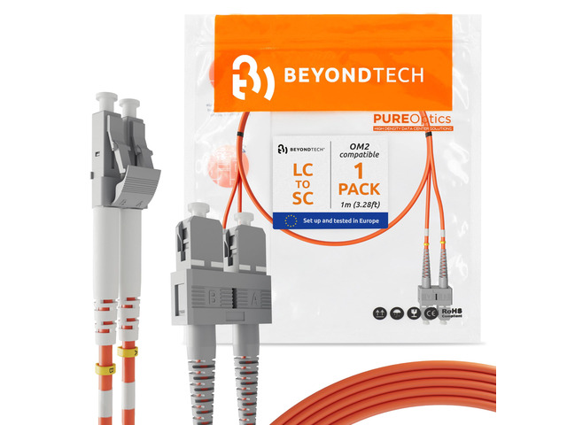 1m (3.28ft) LC to SC Fiber Patch Cable UPC Multimode Duplex Fiber Optic Cable 50/125µm core, Compatible with OM2 LSZH PUREOptics Series