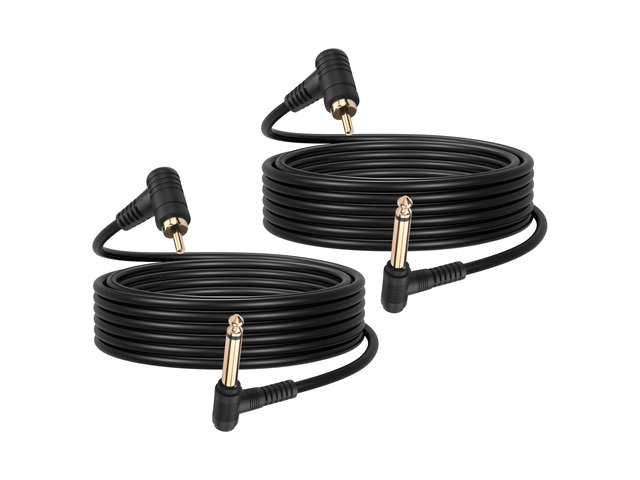 2PCS 90 Degree RCA to 6.35 Audio Cable, Gold Plated Angle RCA Male to 90 Degree 1/4 Inch Male TS Audio Adapter Cable for Guitar,Amplifiers,Speaker...