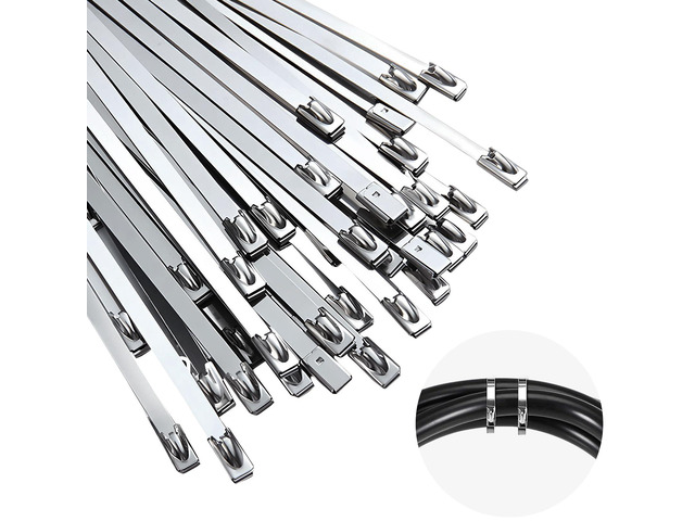 24 Inch Metal Cable Zip Ties, Stainless Steel Zip Ties Long,500 Lbs Heavy Duty Self-Locking Strap Ties, Steel Cable Tie, 20 PCS Strength for...