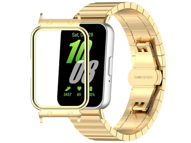 Metal Strap Compatible with Samsung Galaxy Fit 3 SM-R390, Thin Light Stainless Steel Band with Buckle Protective Cover for Galaxy Fit 3