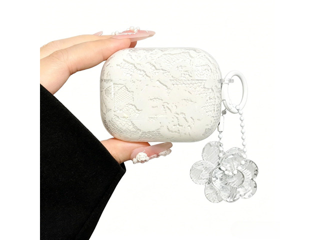 Black Floral Lace Print Case for AirPods pro 3, Girly Flower Pattern Aesthetics Design with Trendy Floral Keychain, Soft TPU Protective Cover for...