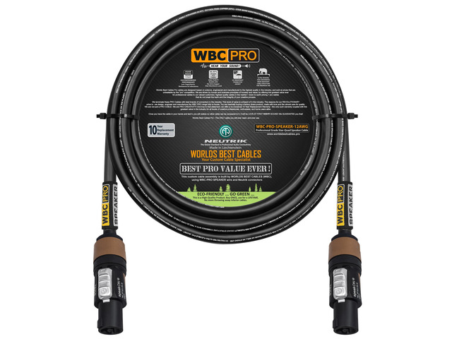 8 Foot - WBC-PRO-SPEAKER-12 AWG (2 Core Config.) High-Purity OFC (99.99%) Pro-Grade High-Definition Loudspeaker/DJ/PA Speaker Cable with Neutrik...