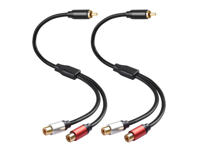 RCA Y Splitter, 1 Male to 2 Female Audio Y Cables (2 Pack), 24K Gold-Plated, Subwoofer Cable for Subs,Amplifiers, TV, Home Theater, Hi-Fi Systems...