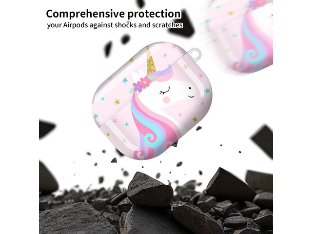 Compatible with AirPod Pro 3 Case, Cute Hard TPU Protective Cover with Keychain, Shockproof Design Case for Women & Girls,Cute Unicorn