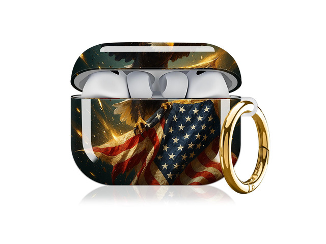 Compatible with AirPod Pro 3 Case, Cute Hard TPU Protective Cover with Keychain, Shockproof Design Case for Women & Girls,American Eagle Flag