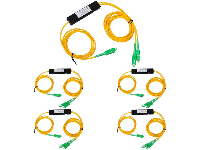 5-Pack SC/APC Fiber Optical FBT Splitter 1x2(1 in 2 Out) Singlemode 1310/1550nm for Network Signal Distribution