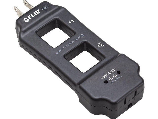 TA55 AC Current Line Splitter, 15A 120V, x1 and x10 Ranges 2 or 3 wire outlets, x1 and x10 multiplier loops, built-in voltage test inputs, clamp...