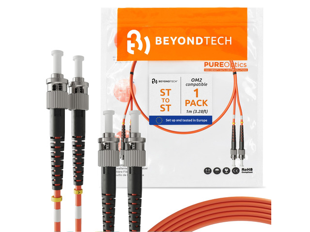 1m (3.28ft) ST to ST Fiber Patch Cable UPC Multimode Duplex Fiber Optic Cable 50/125µm core, Compatible with OM2 LSZH PUREOptics Series