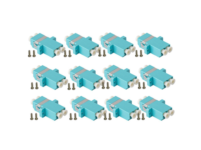 12-Pack Aqua Duplex LC to LC Fiber Optic Adapters Couplers for Multimode Fiber Patch Cable Duplex LC Adapters with Screws