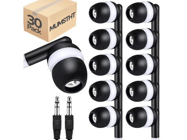 Kids Earbuds Headphones Bulk 30 Pack for Classroom School,Wholesale Durable Earphones Class Set for Students (Black,YS101)
