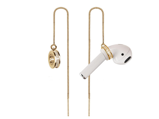 Anti-Lost Earrings Wireless Earphone Holder chain strap Compatible for Airpods pro 2 1 & Airpods 1 2 3 (Gold Zircon Round)