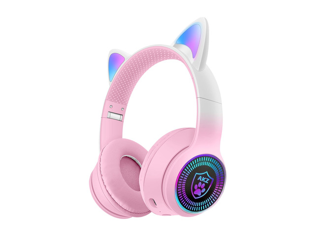 Cat Ear Gaming Bluetooth 5.3 Wireless Foldable Headphones with LED Light, Stereo Game Surround Sound Over-Ear Headsets with Microphone AUX for PC,...