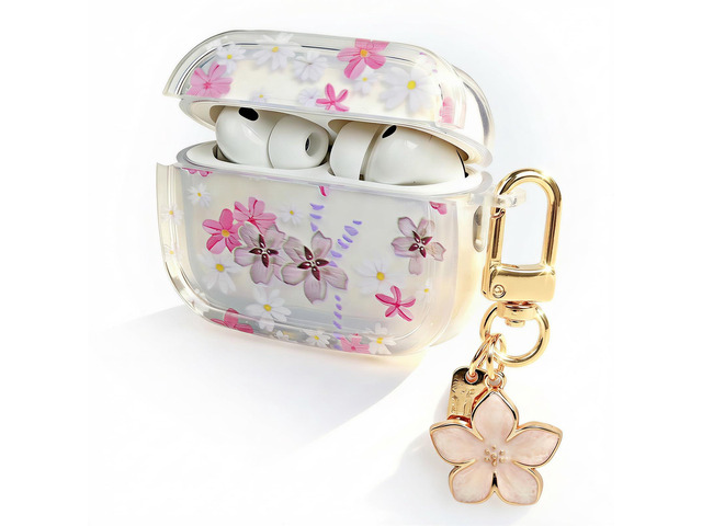 Cute Floral Clear Case Compatible with AirPods Pro 3rd Generation, Shockproof Hard Transparent Cover with Wrist Strap Bracelet, Slim Protective...