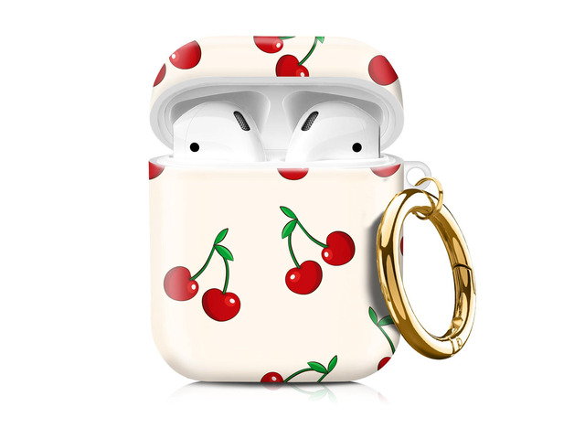 Compatible with AirPod 1/2 Case Cover with Golden Keychain, TPU Protective Shockproof Case for AirPod 1st & 2nd Generation for Girls WomenCute Cherry...