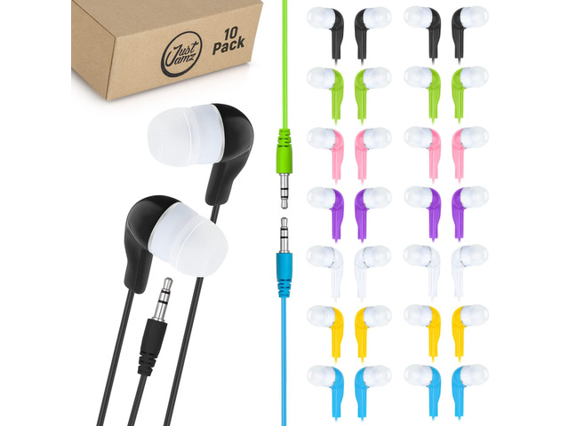 Ear Buds Jelly Roll - Pack of 10 Colorful in-Ear Earbuds - Kids Headphones - for Tablets, PC, Laptop, Desktop,Computers and Smartphones