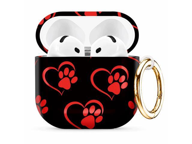 Compatible with AirPod 4th Generation (2024), Cute Protective Cover with Keychain, TPU Anti-Drop Earbuds Case for Women and Men(Red Paw Prints and...
