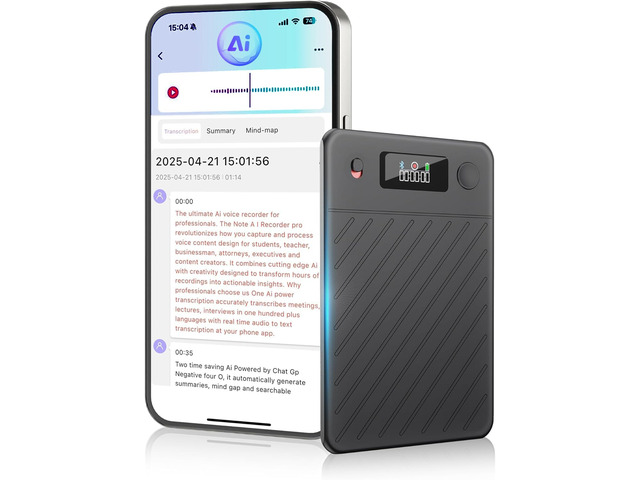 AI Voice Recorder,64GB Note Voice Recorder with Real-Time Transcribe & Summarize & Translation Powered by ChatGPT, Digital Recorder Translator...