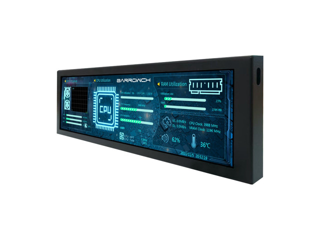 8.8'' PC Case Screen 1920x480 IPS Monitor with Theme Editor,Black As Computer Sensor Panel Temperature CPU GPU RAM Data Monitoring Secondary Display
