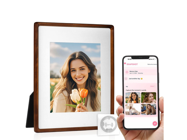 Smart Picture Frame, 11x14 Wireless Wood NFC Photo Frame, Tabletop & Wall-Mounted, Share Photos/Videos/Recording from Phone to Webpage for...