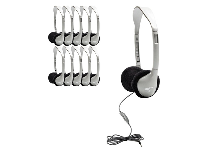 HA2V SchoolMate On-Ear Stereo Headphones 25-Pack Gray, In-Line Volume Control, Replaceable Foam Cushions, Adjustable Headband, 5 ft Chew-Resistant...