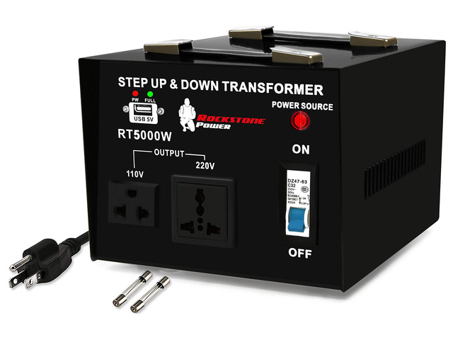 5000 Watt Voltage Converter Transformer - Heavy Duty Step Up/Down AC 110V/120V/220V/240V Power Converter - Circuit Breaker Protection DC 5V USB...