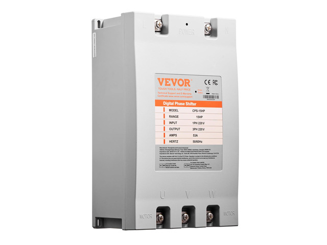 3 Phase Converter - 15HP 53A 220V Single Phase to 3 Phase Converter, 220V Input/Output, Digital Phase Shifter for Residential & Light Commercial...