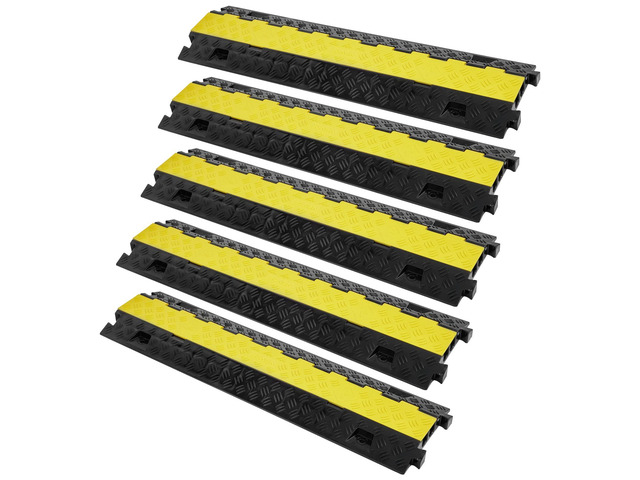 5 PCs TPU Cable Protector Ramp - Heavy Duty 2-Channel Speed Bumps for Road, Odor-Free Eco-Friendly TPU with TPR Cover, for Driveway, Hose, Floor...
