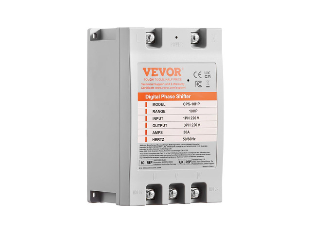 Single Phase to 3 Phase Converter - 10HP 30A 220V Input/Output Digital Phase Shifter for Residential & Light Commercial Use (One Converter for One...