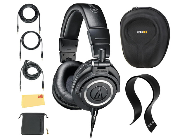 ATH-M50x Professional Monitor Headphones - Black Bundle with Case, Stand, and Austin Bazaar Polishing Cloth