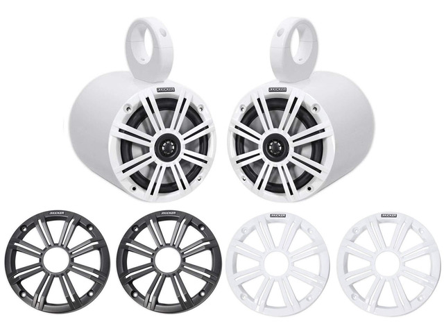 Pair 45KM654 6.5' 390w Marine Boat Speakers KM65 w/Charcoal with White Grilles Bundle with Pair Rockville MAC65W 6.5' White Aluminum Wakeboard...