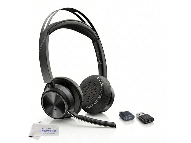 Poly Voyager Focus 2 Bluetooth Headset with Noise Blocking Mic - USB-C/A Dongle Adapters for PC using MS Teams, Zoom - Pairs to Both Cellphone and...