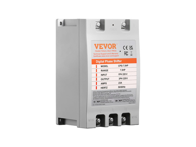 3 Phase Converter - 7.5HP 23A 220V Single Phase to 3 Phase Converter, 220V Input/Output, Digital Phase Shifter for Residential & Light Commercial...